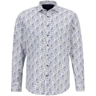 Fynch-Hatton Overhemd Mini Bold Leaves Pattern Kent Spring Green-Blue / male