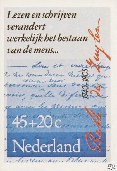 Briefkaart met afbeelding Fragment van een door Belle van Zuylen (1740-1805) geschreven brief postzegel