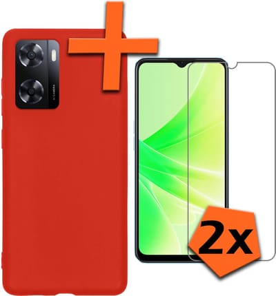Hoes - Met 2x Screenprotector - Geschikt voor OPPO A57 - Sterk & Shockproof - Back Cover - Siliconen Case - Telefoon Hoes - Rood