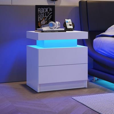 LED Nachtkastje - MUVOE - Modern - 2 Lades - Veelkleurig - Hedendaags Design wit