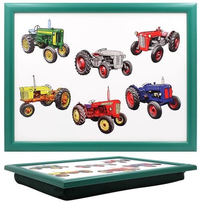 Cosy Creations- Schootkussen – Laptray – Dienblad met kussen - Laptoptafel - Schoottafel - Oldtimer Tractoren print – 43 x 33 x 6,5 cm cm met Pepermuntdoosje