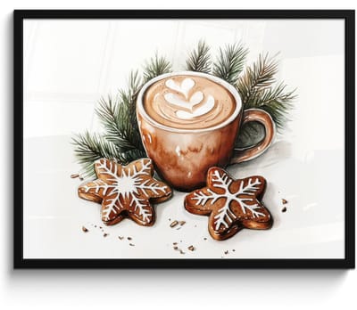 Poster in lijst - Fotolijst 70x50 cm - Posters - Koffie - Koek - Winter - Art - Kerst - Posterlijst zwart - Decoratie - Wanddecoratie woonkamer - Muurdecoratie slaapkamer - Kerstversiering - Kerstdecoratie voor binnen - Kerstmis