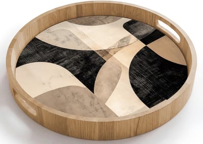 Dienblad rond 40x40 cm - Schootdienblad hout - Abstract - Vormen - Modern - Beige - Borrelplank rechthoek - Plateau houten dienbladen