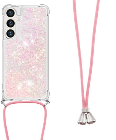 Coverup Hoesje - Geschikt voor Samsung Galaxy S24 FE Hoesje - Coverup Liquid Glitter Back Cover met Koord - Roze