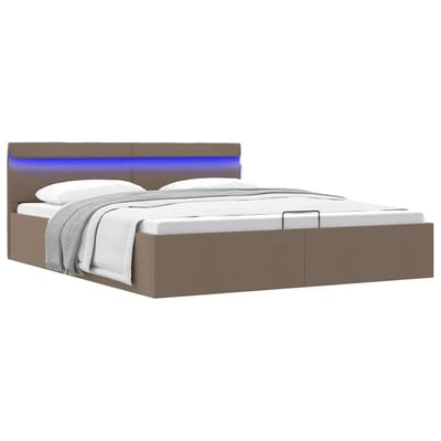 vidaXL - Bedframe - met - hydraulische - opslag - en - LED - stof - taupe - 160x200 - cm