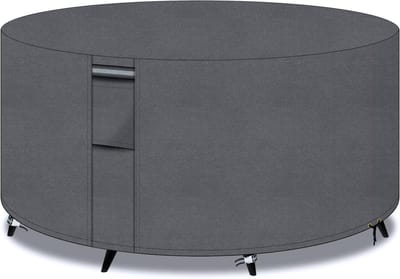 Tuintafelhoezen rond met ventilatiesleuven, 600D Oxford stof ronde terrasset tafelhoes, tuinmeubelset hoes waterdicht, winddicht, anti-UV, 200x80cm, grijs