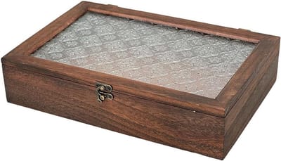 Houten Bewaardoos - Decoratieve Houten Doos - Sieraden en Souvenirs Opbergen - Met Glazen Deksel