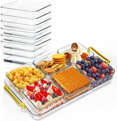 Kunststof dessertschalen, set van 6 slaschalen met kunststof bakje, 500 ml dessertglazenset, herbruikbaar, doorzichtige snackschaal, ontbijtgranenschaal, serveerschalen, ijsschalen voor puddingmoussefeest