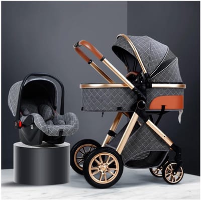Kinderwagen 3-in-1 - Wandelwagen baby Reiswieg - Baby Vervoeren - Verstelbare Rugleuning - 0-36 Maanden - Grijs