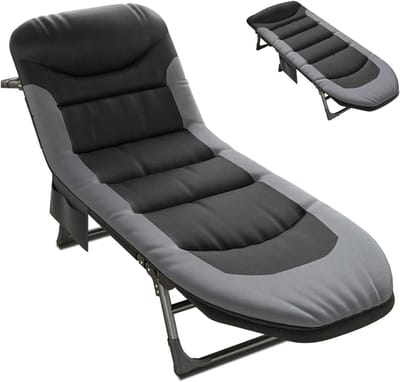 Inklapbaar Campingbed - Veldbed Logeerbed - Buiten Ontspannen - Verstelbare Rugleuning - 180 x 65 x 30 cm - Grijs