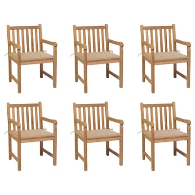 vidaXL - Tuinstoelen - 6 - st - met - beige - kussens - massief - teakhout