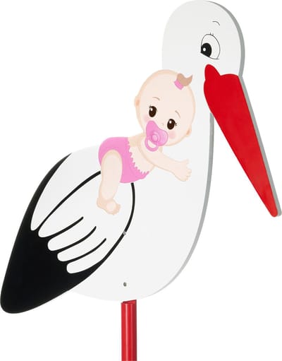 BRUBAKER - Geboortebord - Ooievaar van Hout met Babyroze - voor binnen en Buiten - Geboortegeschenk voor Meisjes - 100 cm