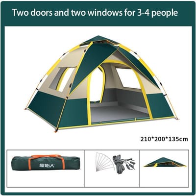 Outdoor Kampeertent Verdikking Opvouwbare Outdoor Tent Kamperen Automatische Snel Openende Kampeertent 3-4 Personen donkergroene kleur