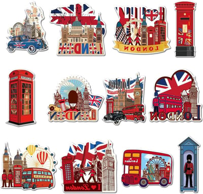 Set van 12 Decoratieve Magneten met Engelse Bezienswaardigheden | London Souvenirs, Britse Ontwerpen en Keukenaccessoires voor Familie en Vrienden