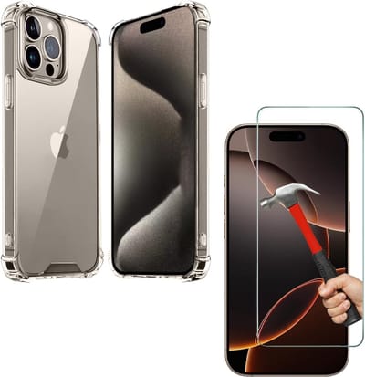 Schokbestendig Hoesje KKG - Crystal Clear Back Cover Geschikt voor: Apple iPhone 15 Pro| Achterkant PC & TPU Bumper Met 1x Screenprotector