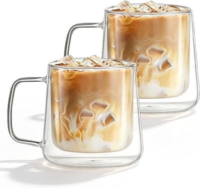 Set van 2 Dubbelwandige Latte Macchiato Glazen van 400 ml met Handvat voor Koffie, Thee en Cappuccino