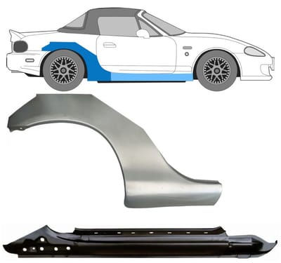 Volledige dorpel + reparatiepaneel achter spatbord voor Mazda MX-5 1998-2005 NB