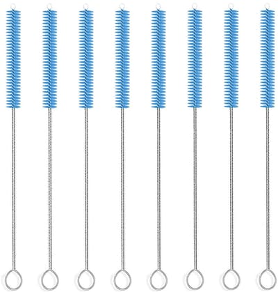 carmdering - Flexibele Reinigingsborstels - Lange Smalle Borstels - Nylon Rietjesborstel Set - Diepe Reiniging Nauwe Openingen - Vaatwasserbestendig Design - Roestvrij Staal 304 En Nylon - Flexibel Met Kopbeschermer - 8 Stuks