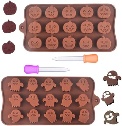 Jhubersproducts - Halloween siliconen mallen - Pompoen en geest - Herbruikbaar en flexibel - Bruin - Chocolade en snoep mallen - Perfect voor Hallowee