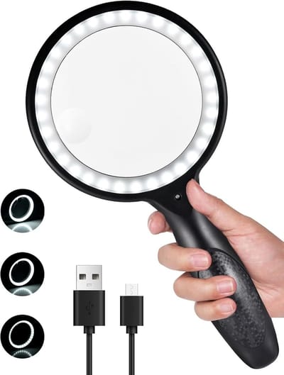 Vergrootglas met Licht - Leesloep Verlichting - Gedetailleerd Lezen - 3 Lichtstanden - 10 cm Lens - Zwart