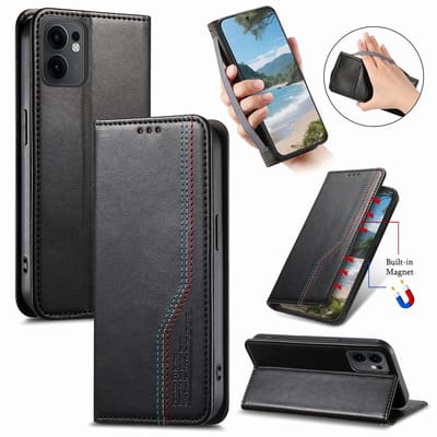 Praktische en Stijlvolle PU Leren Portemonnee Hoes voor OPPO Reno13 F / 13 FS _ Zwart