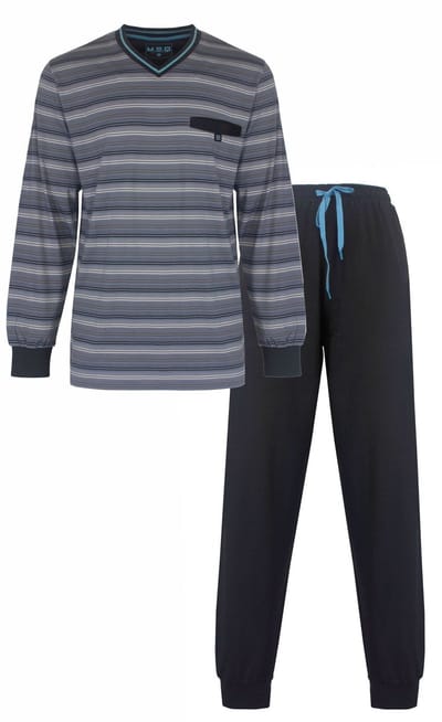 MEQ Heren Pyjama - 100% Gekamde Katoen - Gestreept Grijs - Maat S