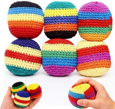 Kick-Ball Gehaakt Katoen - 6 stuks - 5cm - Footbag - Hacky sack - Jongleerballen - Zakjes Gooien - Cornhole - Vangen en werpen - Actief Spel - Speelgoed - jongleerbal - Jongleer - voor buiten, stressverlichting, feesten en coördinatietraining