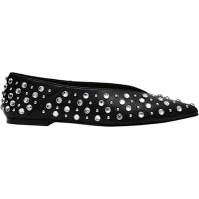 Steve Madden Dames Venecia Noviteit Leer Amandelpunt Ballerina's (Zwart)