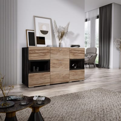 Meubel Square - Dressoir Belix - Walnoot / Donkergrijs - Commode