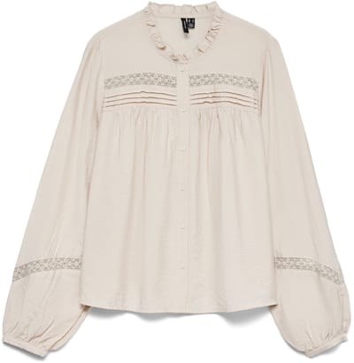 Vero Moda Blouse Vmcasey Ls Lace Shirt Wvn Noos 10351387 Pumice Stone Dames Maat - XS