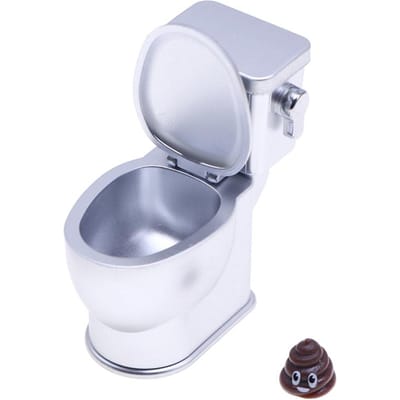 1Set1:12 Poppenhuis Miniatuur Toilet Met Poep Spoelgeluid Badkamer Model Simulatie Poppenhuis Scène Decor Kinderen Doen Alsof Genieten Speelgoed zilver