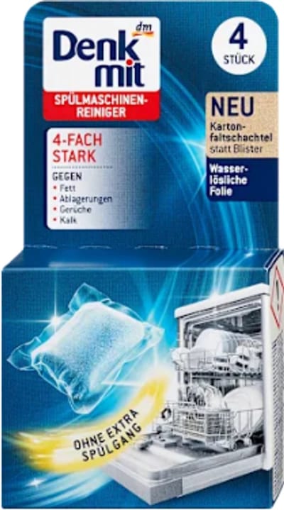 Denkmit Vaatwasmachine Reiniger - 4x20 gram | Reinigingsmiddel voor de Vaatwasser | 4-voudig Sterk - Tegen Vet, Aanslag, Nare Geurtjes en Kalk