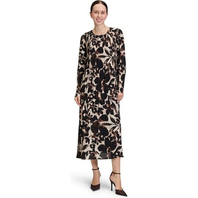 Plisséjurk met mooie bloemenprint - beige / bruin - Gr. 38 van Goldner Fashion