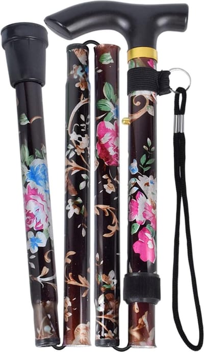 Wandelstok Bloempatroon Aluminium - Opvouwbaar Verstelbaar Lichtgewicht Draagbaar Ergonomische Antisliphandgreep Alpenstock Voor Dames Heren Senioren - Trekstokken Wandelstokken Reistrekstokken Wandelaar
