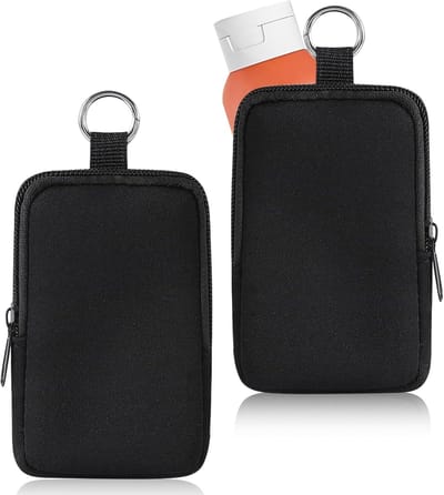 Neopreen Pouch met Rits voor Handdesinfectiemiddel en Make-up, Draagbare Sleutelhanger en Cosmetica Organizer voor Reizen, Zwart en Compact