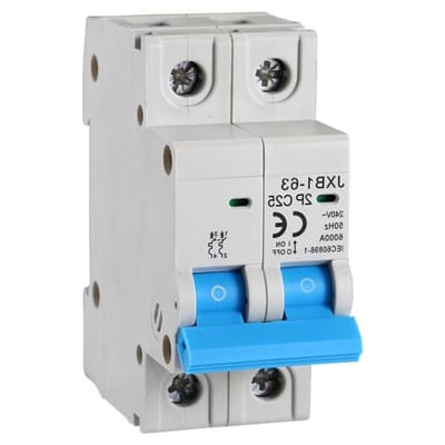 Automatische Zekering - Stroomonderbreker - Circuit Bescherming - 2 Modulen DIN - 25 Ampère - Grijs