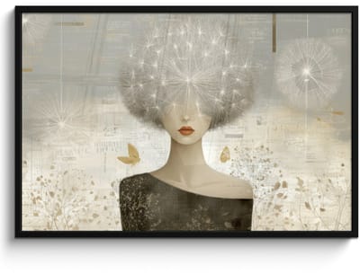 Poster in lijst - Fotolijst 120x80 cm - Posters - Pluis - Vrouw - Beige - Posterlijst zwart - Decoratie - Wanddecoratie woonkamer - Muurdecoratie slaapkamer