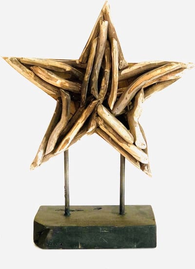 Christmas star ranting 40 cm hoog - tropische houtsoort gedroogd - hout - metaal - decoratiefiguur - kerstdecoratie - kerst - handgemaakt - interieur - accessoire - voor binnen - voor buiten - cadeau - geschenk - tuinfiguur - tuinbeeld - nieuwjaar