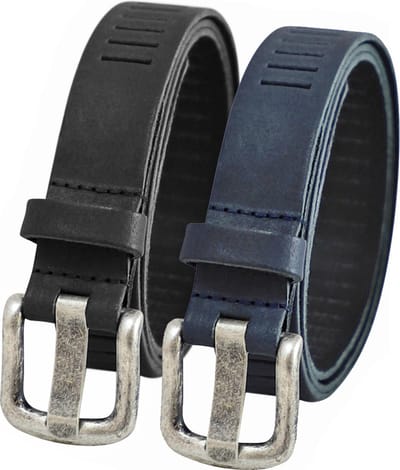 Landley Duopack met Leren Geperforeerde Riemen Smal - Voordeelset met 2 riemen - Breedte 3 cm - Dames en Heren - Zwart en Blauw - Lengte totaal 100 cm / Riemmaat 85