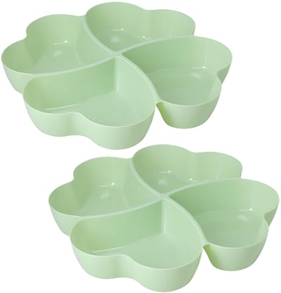 Excellent Houseware Snackschaal / serveerschaal - 2x - met vakverdeling - groen - kunststof - D32 cm - Serveerschalen