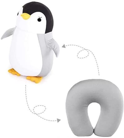 Dailygoods- Reiskussen 2-in-1 U-vorm - Nekkussen - Schattige Pinguïn - Lichtgewicht - Voor auto/vliegtuig - Materiaal stretch spandex