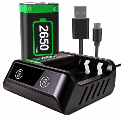NAXSIR 2650mAh Xbox Oplaadbare Batterijset + Dock - Snel Ladend, Oververhitting Bescherming | Complete Set met 2 Batterijen & Kabel | Compatibel met Series X/S/One/Elite​