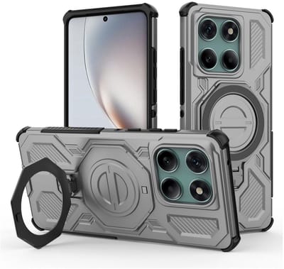 Hoesje geschikt voor Motorola Edge 60 Fusion | Compatibel met MagSafe / Qi2 | 360° Draaibare Magnetische Standaard | Back Cover Kickstand Ring | Grijs