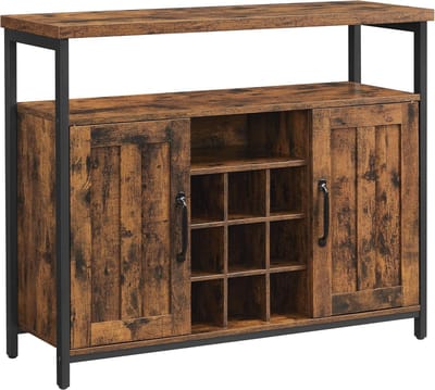 Dressoir met 2 Deuren en Wijnopslag | Industrieel Design | Bruin/ZWART | 100x35x81.4 cm