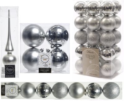 Kerstversiering kunststof kerstballen met glazen piek zilver 6-8-10 cm pakket van 42x stuks - Kerstboomversiering