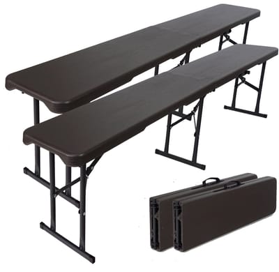 TRUTZHOLM Klapbank Grijs Houtlook Set van 2 - Biertent Bankje 180cm Kunststof - Feestbank Kofferbank Partytent Camping