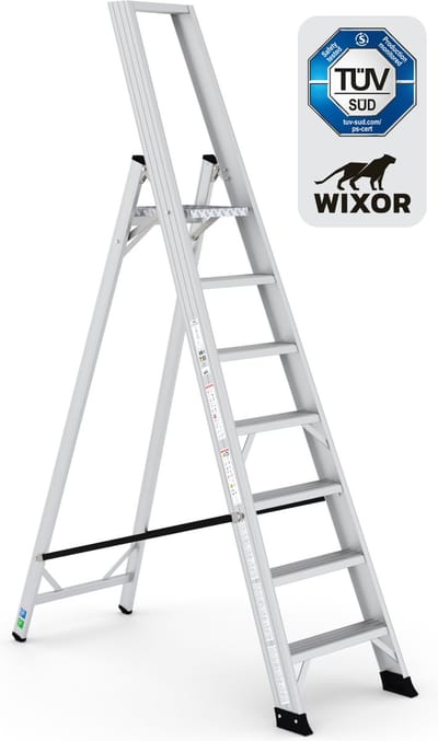Wixor Trapladder Expert | Huishoudtrap 7 treden | Professionele trap | Bordestrap | Stevige Trap | Tuv-gecertificeerd | EN131