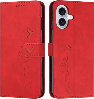 Coverup Hoesje - Geschikt voor iPhone 16 Hoesje - Coverup Smile Book Case - Rood