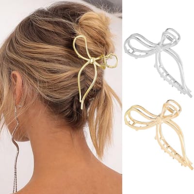 Set van 2 Grote Gouden Strik Haarclips Metaal Haaraccessoires