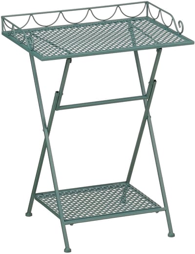 Mica Decorations Marseille Tuintafel - Plantenrek 50 x 38 x 68 cm - Tuintafeltje Bijzettafeltje - Tuintafeltje Weerbestendig IJzer - Tafeltje voor Buiten - Groen